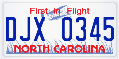NC license plate DJX0345