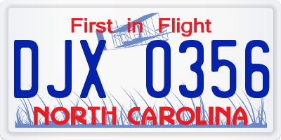 NC license plate DJX0356