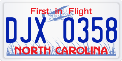 NC license plate DJX0358