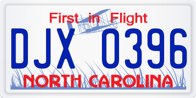NC license plate DJX0396