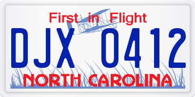 NC license plate DJX0412