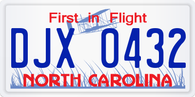 NC license plate DJX0432