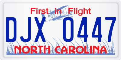 NC license plate DJX0447