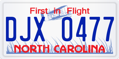 NC license plate DJX0477