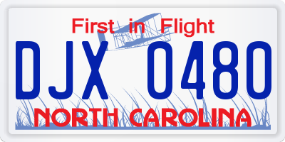 NC license plate DJX0480
