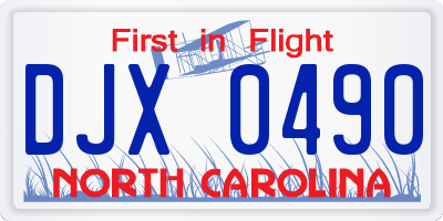NC license plate DJX0490