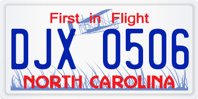 NC license plate DJX0506