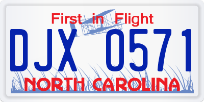 NC license plate DJX0571