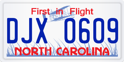 NC license plate DJX0609