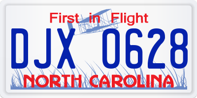 NC license plate DJX0628