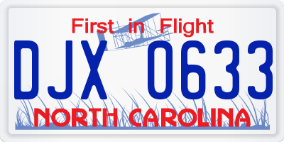 NC license plate DJX0633