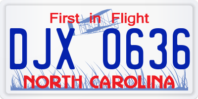 NC license plate DJX0636