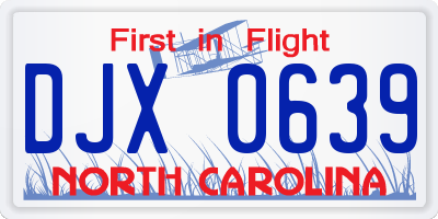 NC license plate DJX0639