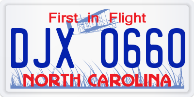 NC license plate DJX0660