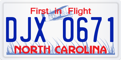 NC license plate DJX0671