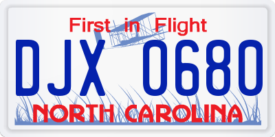 NC license plate DJX0680