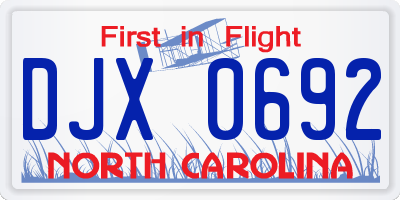 NC license plate DJX0692