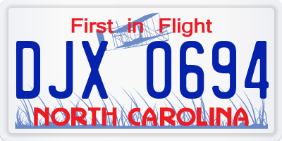 NC license plate DJX0694