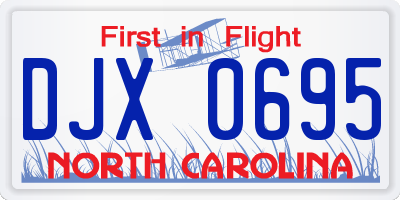 NC license plate DJX0695