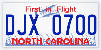 NC license plate DJX0700