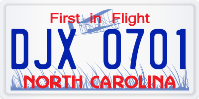 NC license plate DJX0701