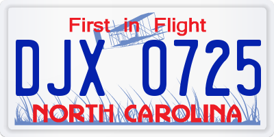 NC license plate DJX0725