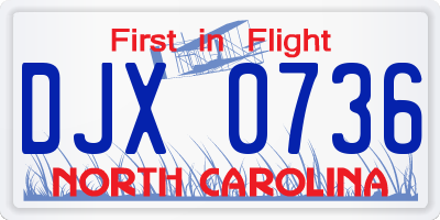 NC license plate DJX0736