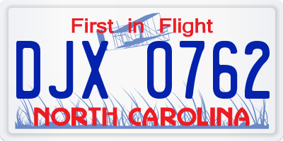 NC license plate DJX0762