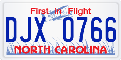 NC license plate DJX0766