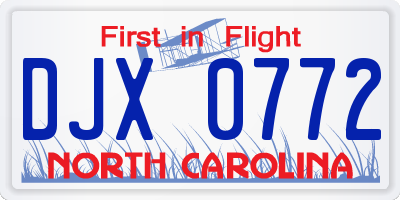 NC license plate DJX0772