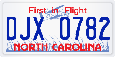 NC license plate DJX0782
