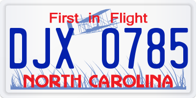 NC license plate DJX0785