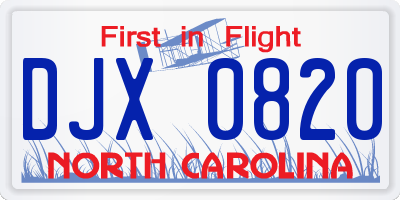 NC license plate DJX0820