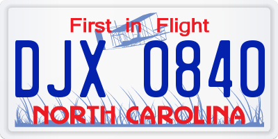 NC license plate DJX0840