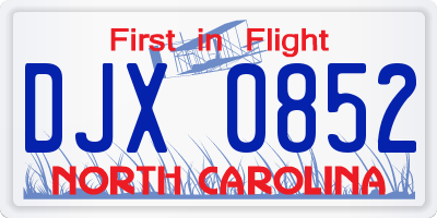 NC license plate DJX0852