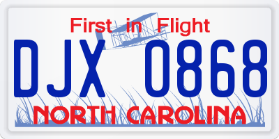 NC license plate DJX0868