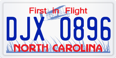 NC license plate DJX0896