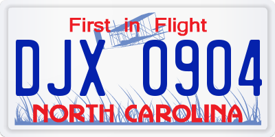 NC license plate DJX0904