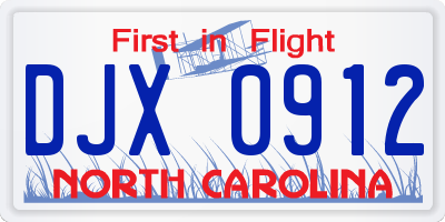 NC license plate DJX0912