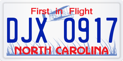 NC license plate DJX0917