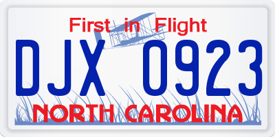 NC license plate DJX0923