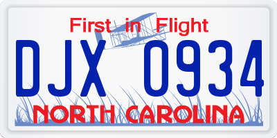 NC license plate DJX0934