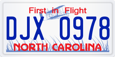 NC license plate DJX0978