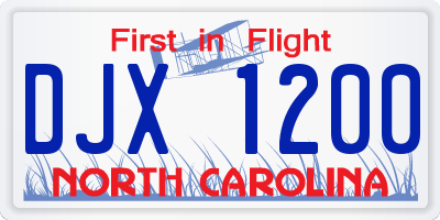 NC license plate DJX1200
