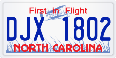 NC license plate DJX1802