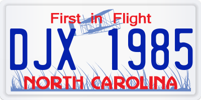 NC license plate DJX1985