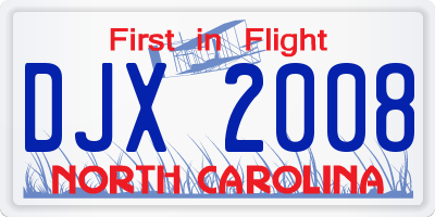 NC license plate DJX2008