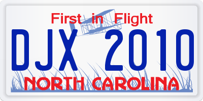NC license plate DJX2010