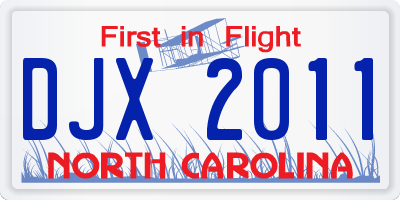 NC license plate DJX2011