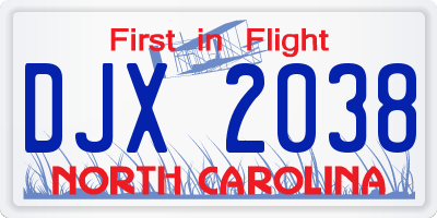NC license plate DJX2038